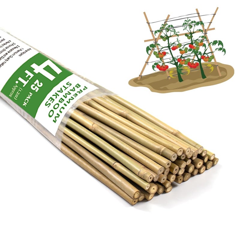 BOVITRO Bamboo Stakes,4FT Natural Bamboo Garden Stakes,BOVITRO 25Pcs Plant Stakes,Bamboo Sticks for Tomato,Beans,Vegetable and Climbing Plants - Image 1