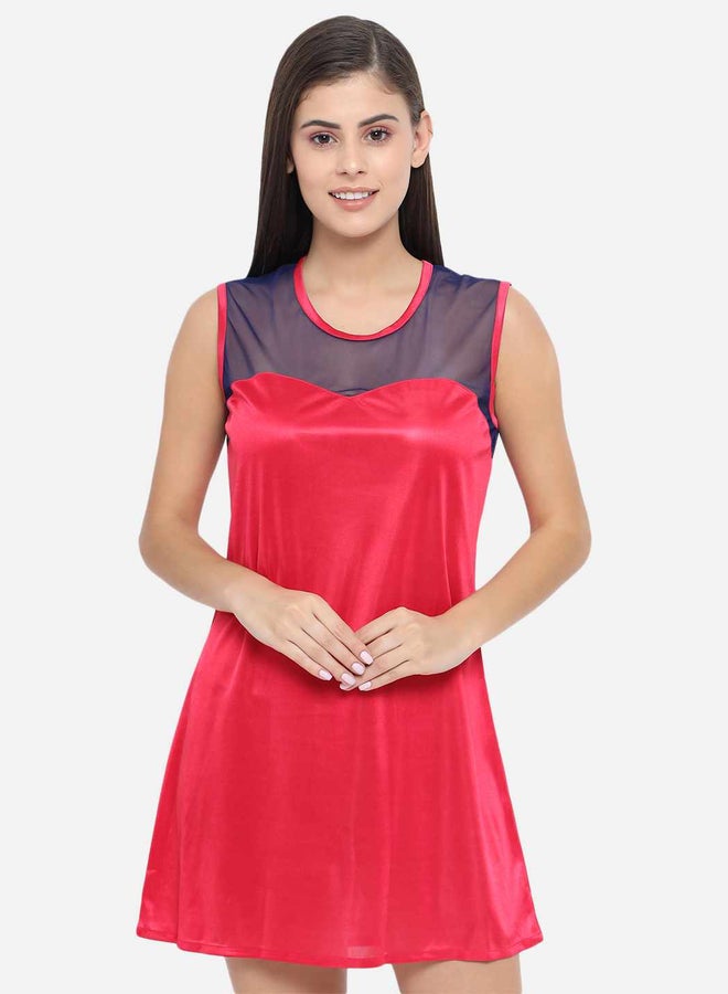 Take Two Solid Illusion Neckline Satin Babydoll By KLAMOTTEN - Image 3