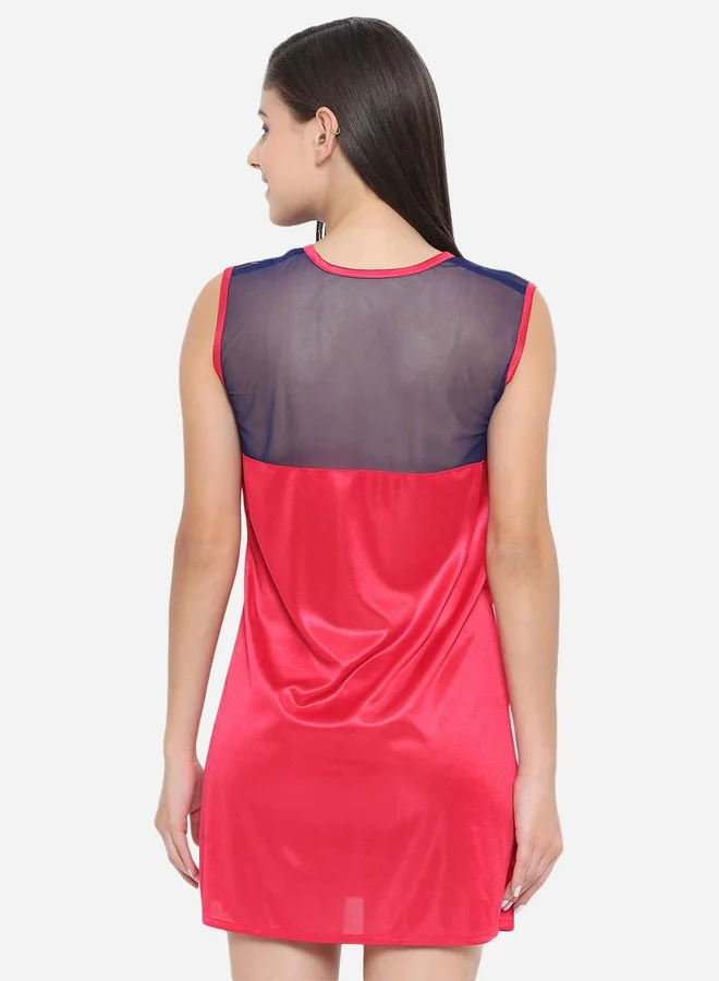 Take Two Solid Illusion Neckline Satin Babydoll By Klamotten