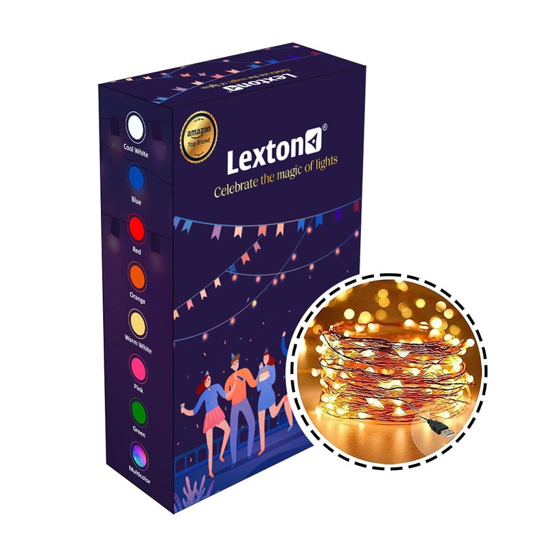 Lexton Lexton 5m 50 LED Copper String Light Warm White USB Sourced for Indoor Outdoor Best for Decoration Christmas Diwali Pack of 1  - Image 1
