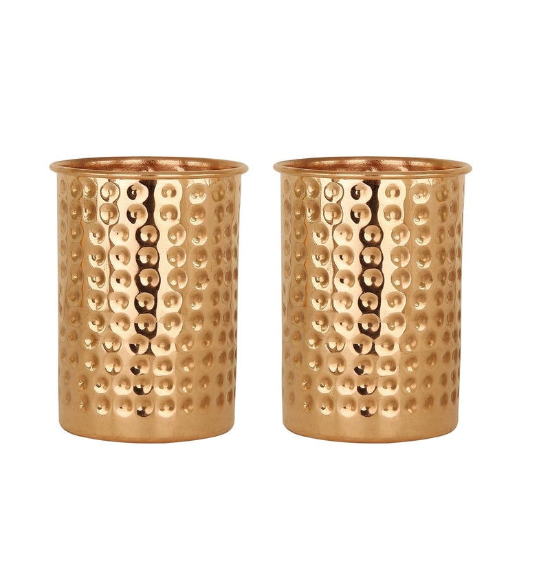Taluka Handmade Hammered Copper Glass Cup 350 Ml Brown 2 Piece - Image 1