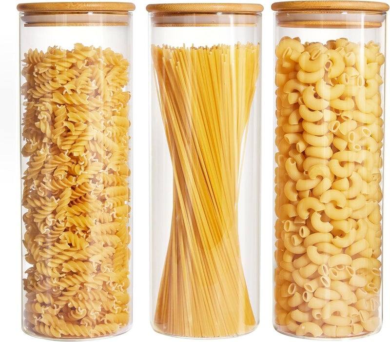 Spreccio Glass Food Storage Jars with Lids 2.34 Qt [Set of 3], Perfect for Pasta, Cookies, Nuts, Coffee, Cereal, Flour, and More, Organize Your Kitchen and Pantry with these BPA-Free Glass Canisters - Image 1