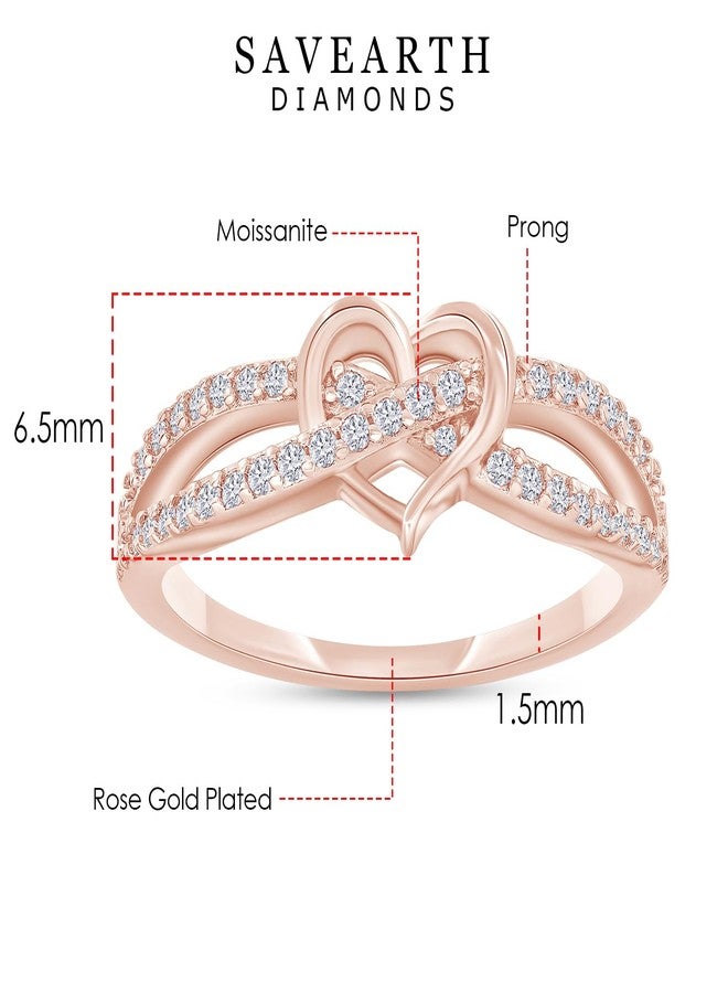 SAVEARTH DIAMONDS Infinity Criss Cross Heart Promise Ring for Women Round Lab Created Moissanite Wedding Engagement Ring in 18K Rose Gold Plated Jewelry Gift for Her Size 7 - Image 2