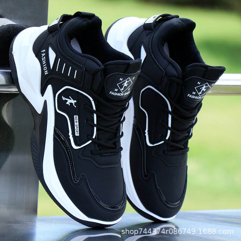 Basketball Shoes Mens Shoes Spring and Autumn New All-match Leather Waterproof High-top Sports Casual Shoes for Students Soft-soled Running Shoes for Men Black [F1]] - Image 1