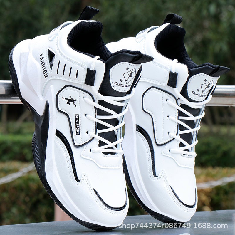 Basketball Shoes Mens Shoes Spring and Autumn New All-match Leather Waterproof High-top Sports Casual Shoes for Students Soft-soled Running Shoes for Men Black [F1]] - Image 2