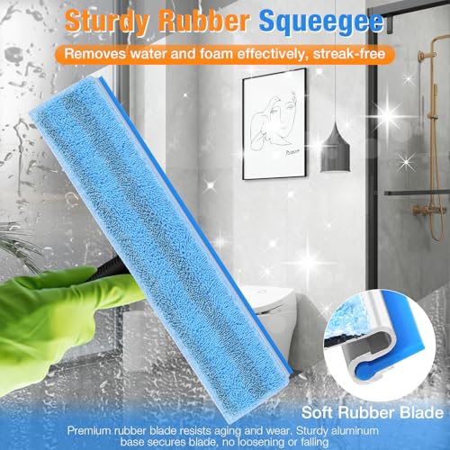SOBONNE Window Squeegee for Home Window Cleaning – Squeegee and Microfiber Window Scrubber, Glass Squeegee for Shower Glass Door,Mirror,Car Windshield,Bathroom,Household Window Cleaner Tool,13.8",Blue - Image 5