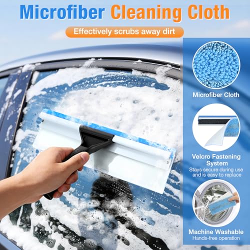SOBONNE Window Squeegee for Home Window Cleaning – Squeegee and Microfiber Window Scrubber, Glass Squeegee for Shower Glass Door,Mirror,Car Windshield,Bathroom,Household Window Cleaner Tool,13.8",Blue - Image 4