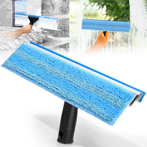SOBONNE Window Squeegee for Home Window Cleaning – Squeegee and Microfiber Window Scrubber, Glass Squeegee for Shower Glass Door,Mirror,Car Windshield,Bathroom,Household Window Cleaner Tool,13.8",Blue - Image 1