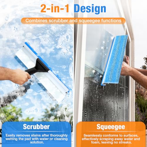 SOBONNE Window Squeegee for Home Window Cleaning – Squeegee and Microfiber Window Scrubber, Glass Squeegee for Shower Glass Door,Mirror,Car Windshield,Bathroom,Household Window Cleaner Tool,13.8",Blue - Image 3