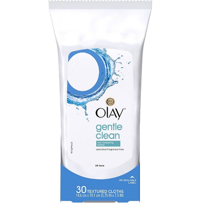 OLAY Wet Cleansing Cloths Gentle Clean, Sensitive/Fragrance-Free 30 Ea (Pack of 5) - Image 1
