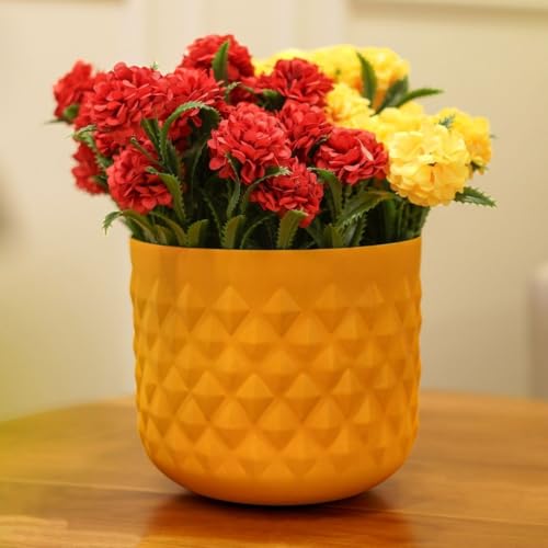 BEHOMA Metal Indoor Planter | Pineapple Texture Modern Plant Pot | Drawing Room Balcony Office Decor for Small Plants | 5.3” (Height) by 5.9” (Dia) | Mango Yellow 1 Pc | (Plant not Included) - Image 3