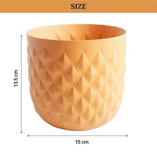 BEHOMA Metal Indoor Planter | Pineapple Texture Modern Plant Pot | Drawing Room Balcony Office Decor for Small Plants | 5.3” (Height) by 5.9” (Dia) | Mango Yellow 1 Pc | (Plant not Included) - Image 4