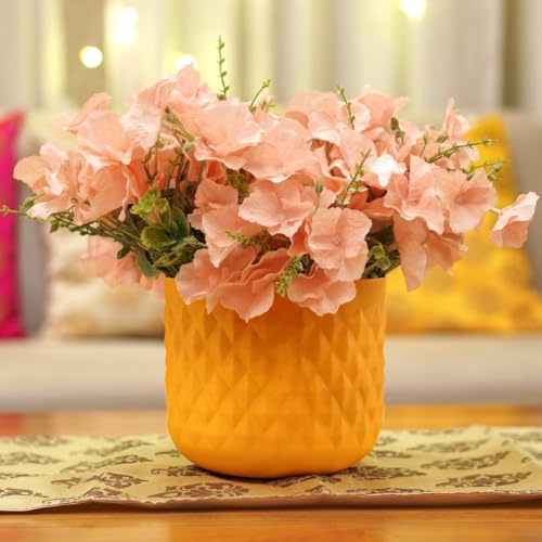 BEHOMA Metal Indoor Planter | Pineapple Texture Modern Plant Pot | Drawing Room Balcony Office Decor for Small Plants | 5.3” (Height) by 5.9” (Dia) | Mango Yellow 1 Pc | (Plant not Included) - Image 2