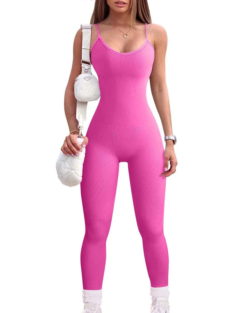 YIOIOIO Women Workout Seamless Jumpsuit Yoga Ribbed Bodycon One Piece Spaghetti Strap Shorts Romper - Image 1