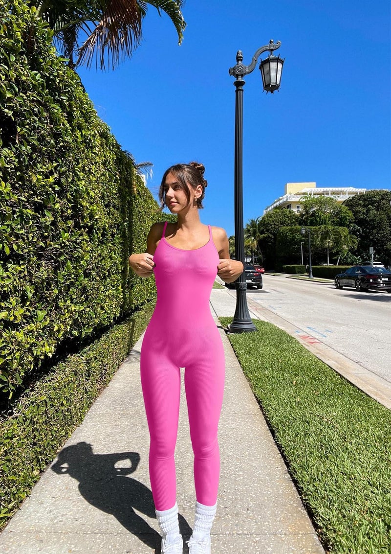 YIOIOIO Women Workout Seamless Jumpsuit Yoga Ribbed Bodycon One Piece Spaghetti Strap Shorts Romper - Image 4