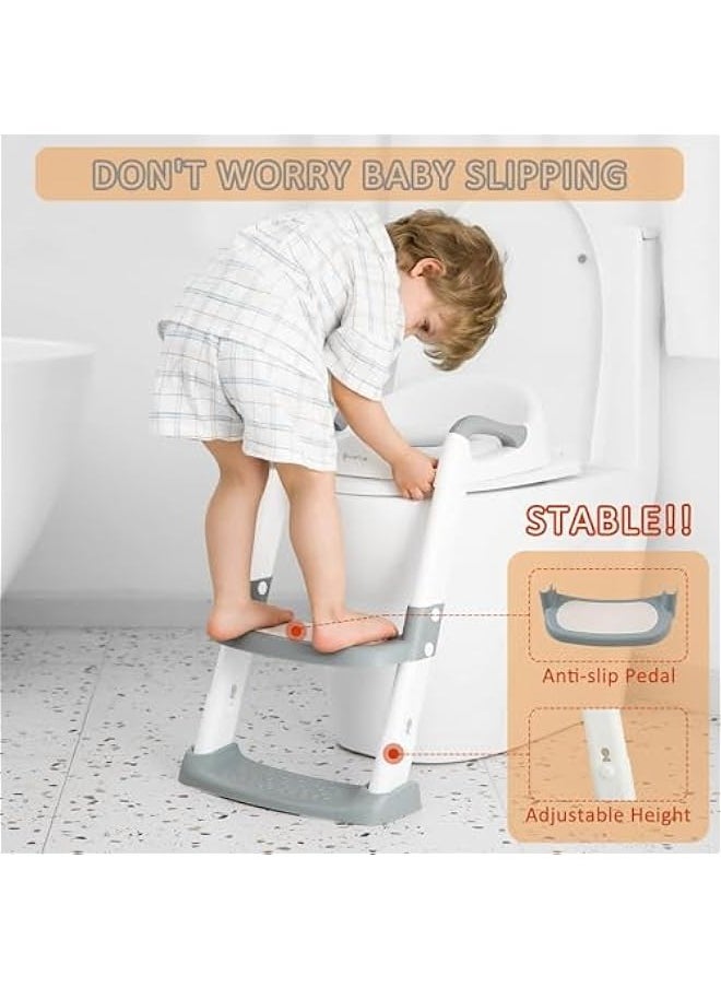 TRASSLE Potty Training Seat, Toddler Step Stool, 2 in 1 Potty Training Toilet for Kids, Baby Seat with Splash Guard and Anti-Slip Pad for Boys Girls Potty Training  - Image 3