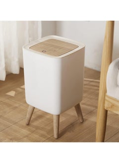 Arabest Bathroom Trash Cans with Lids, 1.8 Gallon Modern Office Trash Can for Near Desk, Kitchen Garbage Can Small Garbage Bin, Nordic Waste Bin with Button Waste Basket for Bedroom, Living Room, White  - Image 1