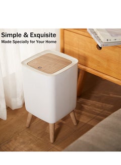 Arabest Bathroom Trash Cans with Lids, 1.8 Gallon Modern Office Trash Can for Near Desk, Kitchen Garbage Can Small Garbage Bin, Nordic Waste Bin with Button Waste Basket for Bedroom, Living Room, White  - Image 3