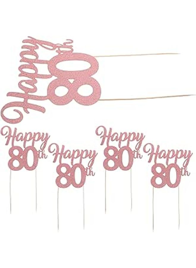 Glitter Happy 80th Birthday Cake Topper Set 5pcs Cupcake Picks Anniversary Party Decorations - Image 1