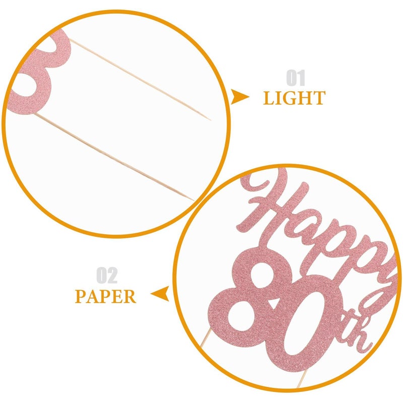 Glitter Happy 80th Birthday Cake Topper Set 5pcs Cupcake Picks Anniversary Party Decorations - Image 4