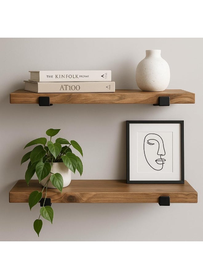 Horoof Home Horoof Home® Rustic Wood Floating Shelves with Metal Brackets – Set of 2  - Image 3