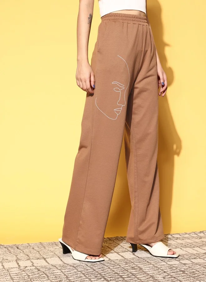 ساسافراس Chic Brown Solid Track Pants for Women