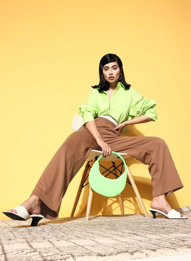 SASSAFRAS Chic Brown Solid Track Pants for Women