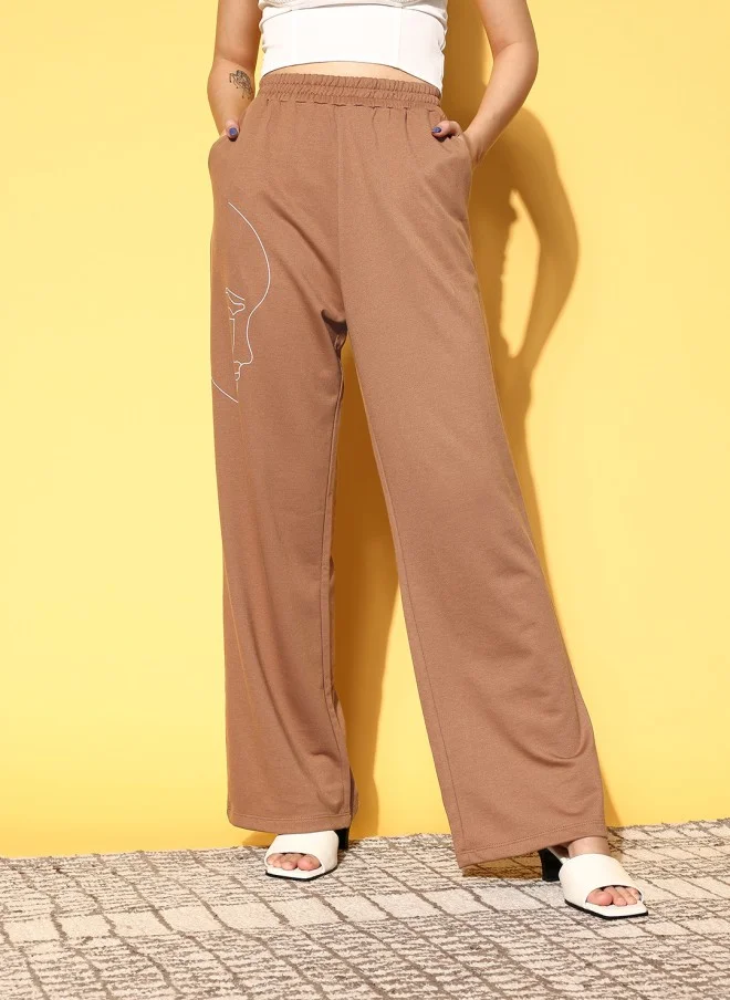 ساسافراس Chic Brown Solid Track Pants for Women