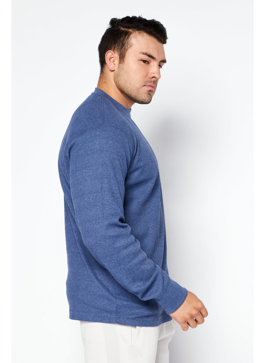 Men Crew Neck Textured Sweatshirt, Blue - pzsku/Z1D5E98DD5E6DC3A68B2AZ/45/_/1737814563/f0ecd078-049c-481a-a8e5-dc34fb259e34