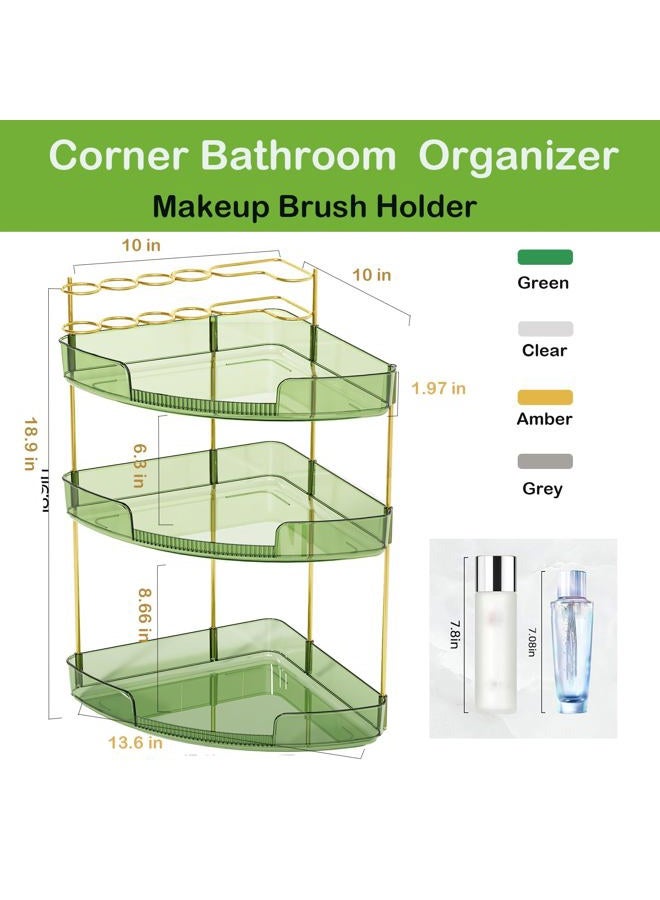 FELIZHOUSE 3-Tier Makeup Organizer for Vanity & Bathroom Countertop – Acrylic Storage Shelf with Perfume Tray & Makeup Brush Holder, Tool-Free Installation, Design for Bathroom & Dresser - Green - Image 2