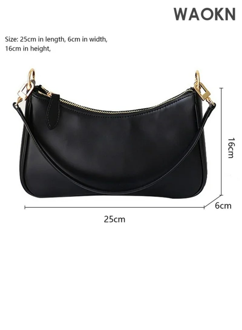 WAOKN Retro Women Solid Color Zipper Phone Bag Clutch Tote Handbags with 2 Removable Straps and Zipper Closure Crossbody Bags Shoulder Purse Handbag for Women - Black - Image 2