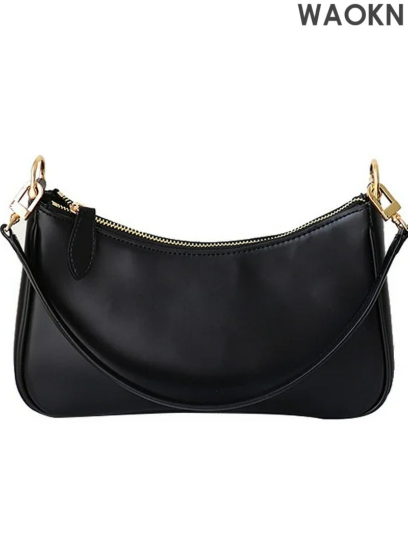 WAOKN Retro Women Solid Color Zipper Phone Bag Clutch Tote Handbags with 2 Removable Straps and Zipper Closure Crossbody Bags Shoulder Purse Handbag for Women - Black - Image 1