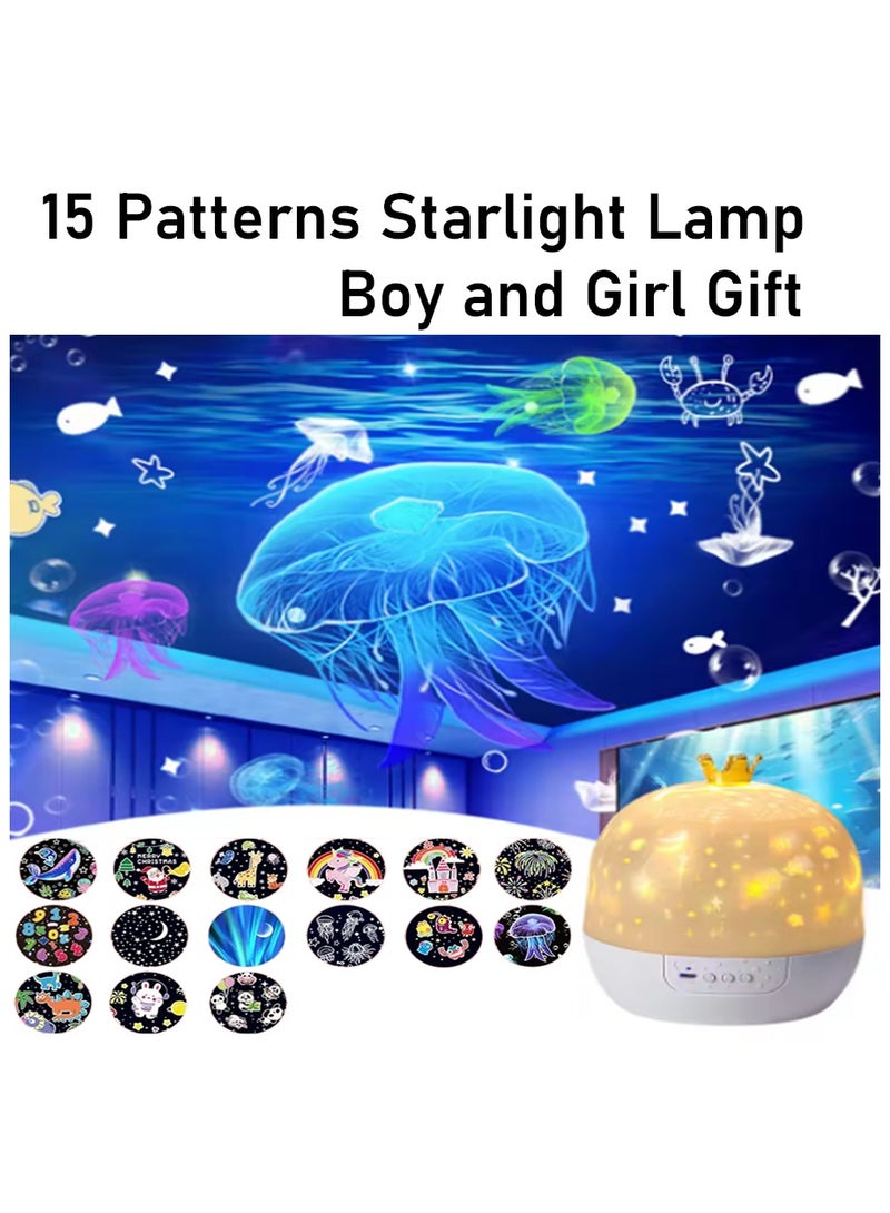 مُسقِط نجوم ذكي مع موسيقى وإضاءة متعددة - مصباح ليلي دوّار بتصميم تاج، 15 نمط إسقاط ضوئي و3 أوضاع إضاءة - هدية مثالية للأطفال والبنات - Image 2