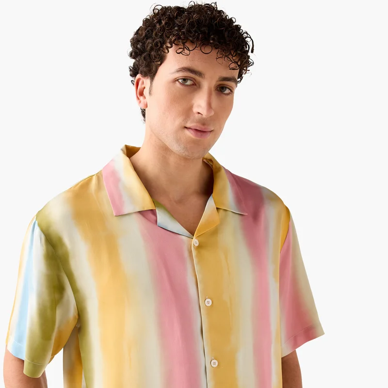 Iconic  Iconic Striped Camp Collar Shirt for Men | Best Price UAE
