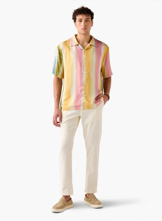 Iconic  Iconic Striped Camp Collar Shirt for Men | Best Price UAE
