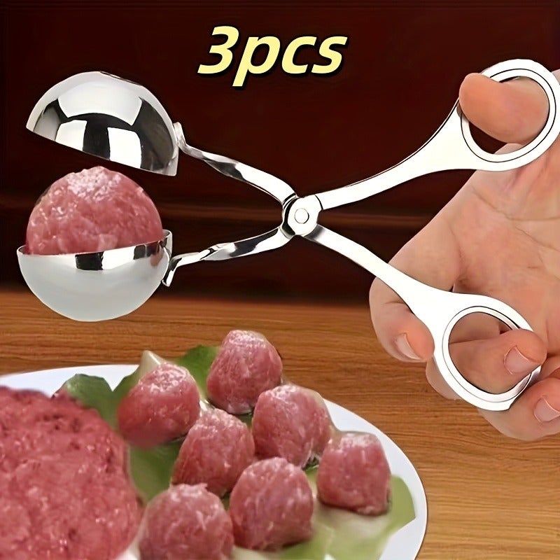 3-Piece Stainless Steel Meatball Scoop Set - Fish Ball Maker, Ice Cream Scoop, Rice Ball Mould, Kitchen Tool - Image 1