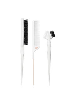 T3 T3 Detail Set with Pintail Comb, Edge Brush, and Teasing Brush, Three-Piece Hair Brush and Comb Set with Premium Vegan Boar Bristles and Flexible Teeth for Smoothing, Detailing, and Styling Edges 