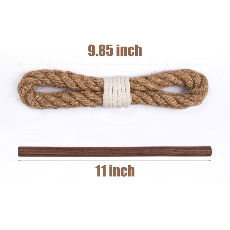 JELUTRIC Curtain Tiebacks Farmhouse Holdbacks,Nautical Boho Rustic Curtain Holders,Cotton Jute Rope with Wood Club,Wood Vintage Natural Woven Curtain Ties for Window Drapery 2Pcs - Image 2