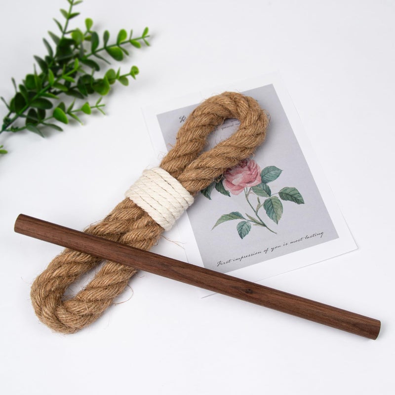 JELUTRIC Curtain Tiebacks Farmhouse Holdbacks,Nautical Boho Rustic Curtain Holders,Cotton Jute Rope with Wood Club,Wood Vintage Natural Woven Curtain Ties for Window Drapery 2Pcs - Image 4