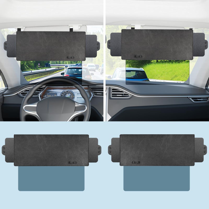 2 Pack Polarized Sun Visor Extender for Car with 2 Side Sunshade Car Visor Extender Sun Blocker Upgraded UV400 Sun Visor Extension with PC Lens AntiGlare Car Visor for Safe Driving