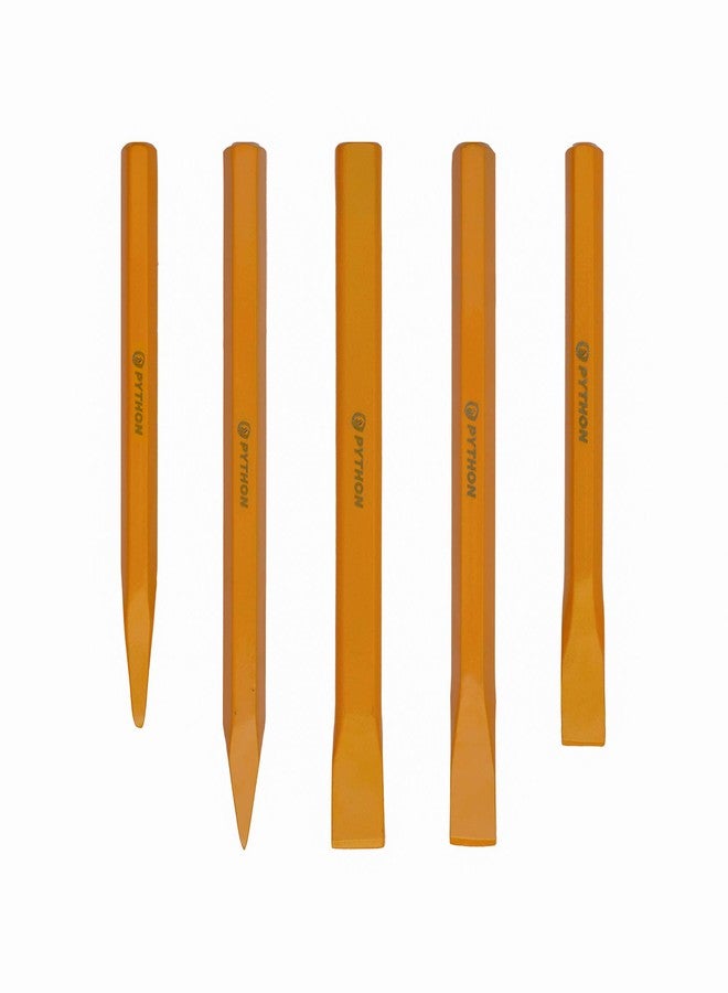 Python Flat & Pointed Construction Mason Cold Chisel 5pc Tool Set