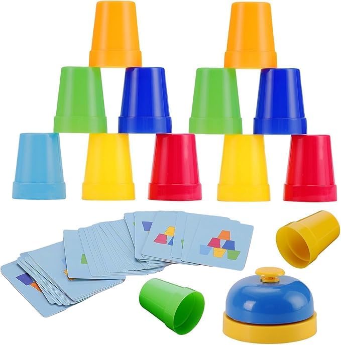 BELOXY Fast Stacking Cups Game for Kids with Color Pattern Cards & Bell Montessori Speed Cup Challenge Toy for Toddlers & Preschool Learning | Hand-Eye Coordination, Color Sorting & Motor Skills Set (MULTI) - Image 1