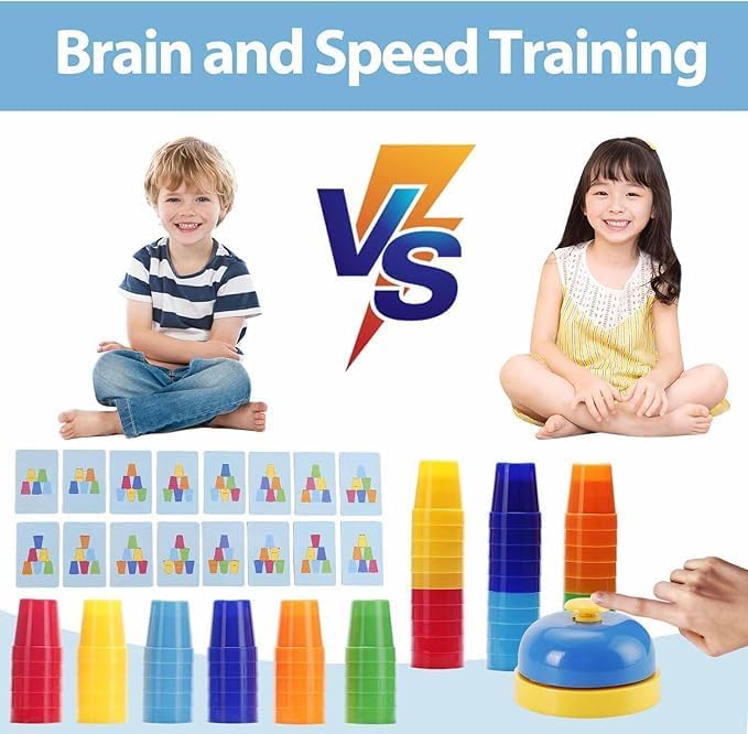 BELOXY Fast Stacking Cups Game for Kids with Color Pattern Cards & Bell Montessori Speed Cup Challenge Toy for Toddlers & Preschool Learning | Hand-Eye Coordination, Color Sorting & Motor Skills Set (MULTI) - Image 5