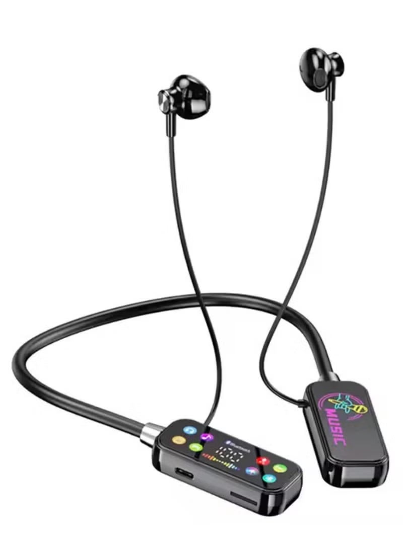 جي بي كيو سماعات رأس لاسلكية JBQ بتقنية البلوتوث 5.4 مع دعم بطاقة SD، سماعات أذن ستيريو قابلة لإعادة الشحن مع شاشة LED، مشغل موسيقى مدمج وعناصر تحكم تعمل باللمس - أسود - Image 1