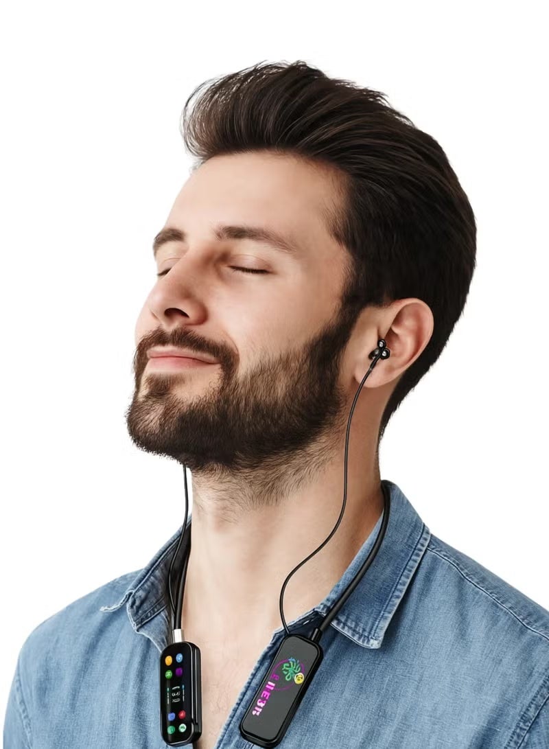جي بي كيو سماعات رأس لاسلكية JBQ بتقنية البلوتوث 5.4 مع دعم بطاقة SD، سماعات أذن ستيريو قابلة لإعادة الشحن مع شاشة LED، مشغل موسيقى مدمج وعناصر تحكم تعمل باللمس - أسود - Image 2