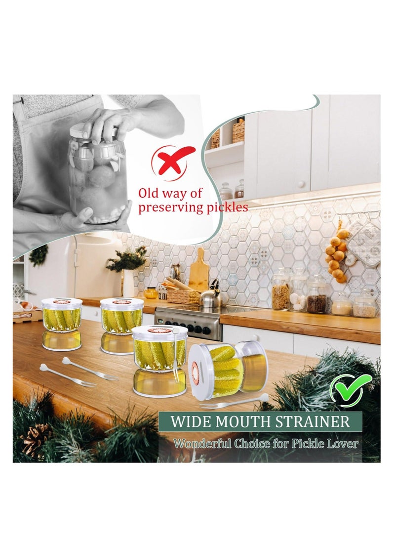 Captaintech Pickle Jar with Strainer Flip, 800ml Pickle Container, Olive Hourglass Keeper Jar with Airtight Lids and Forks, Plastic Pickle Juice Separator for Food Pickle Olives Storage Kitchen Jar - Image 3