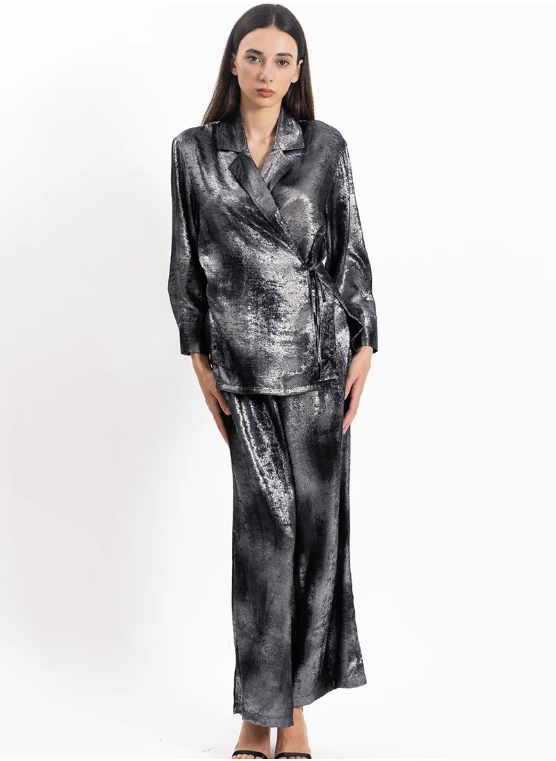 SHAPES CROSSOVER SATIN TOP SET
