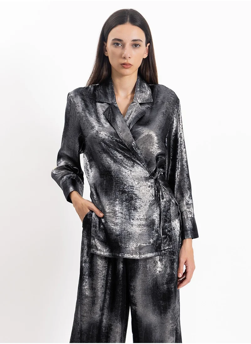 SHAPES CROSSOVER SATIN TOP SET