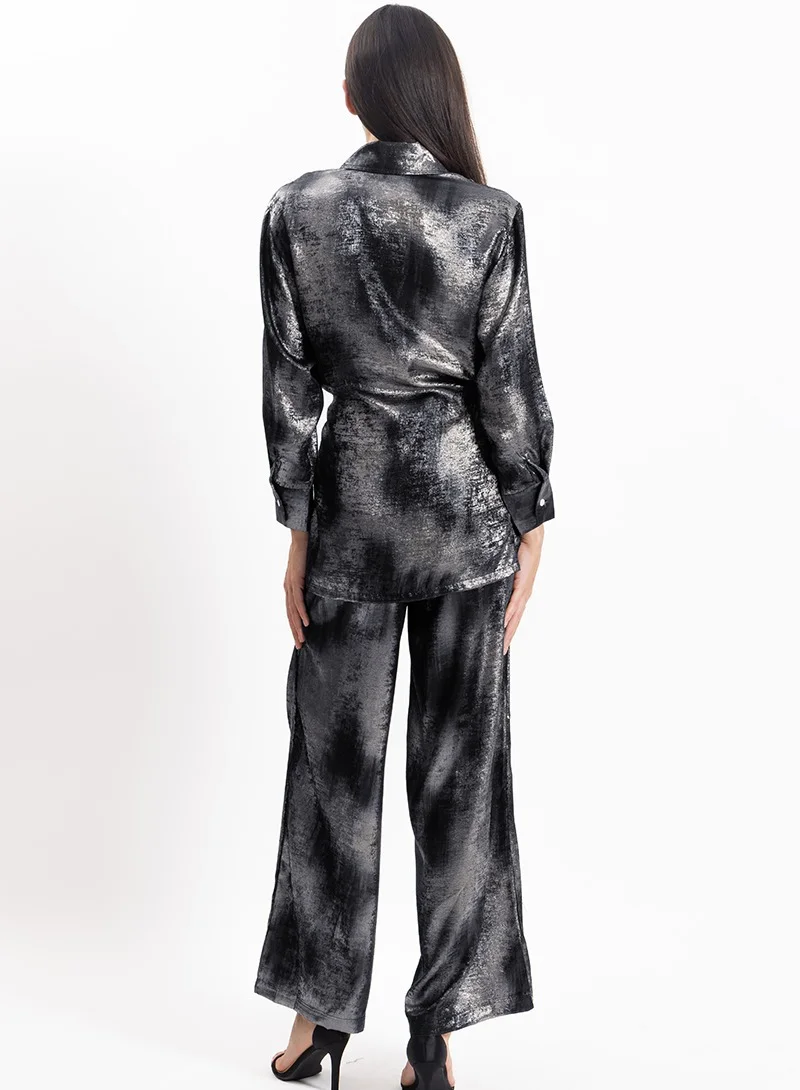 SHAPES CROSSOVER SATIN TOP SET