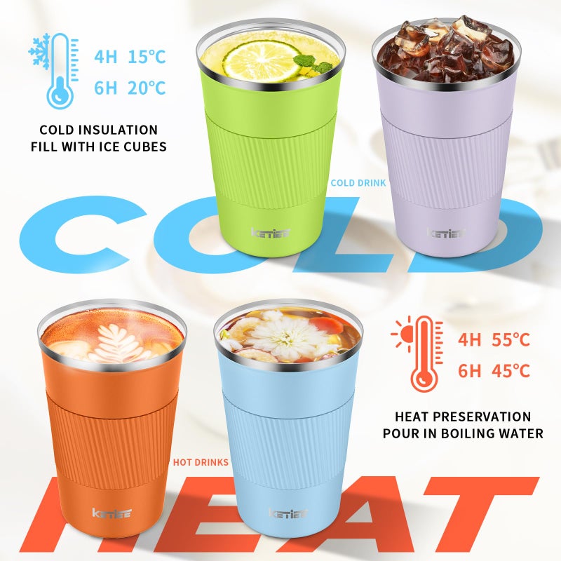 KETIEE 12oz Insulated Travel Mug, Vacuum Stainless Steel Double Walled Reusable Coffee Cup with Leakproof Lid, Hot and Iced Coffee Tea Water - Image 2